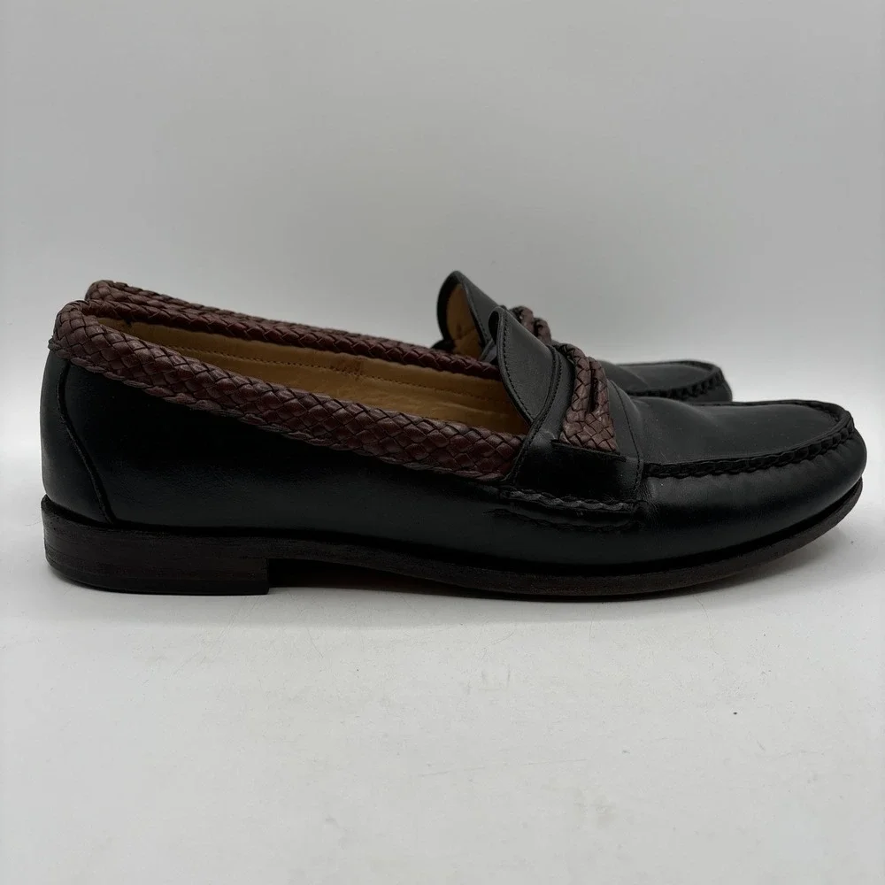 Allen Edmonds‎ Black Brown Braided Newcomb Leather Loafers Men's 12 D
